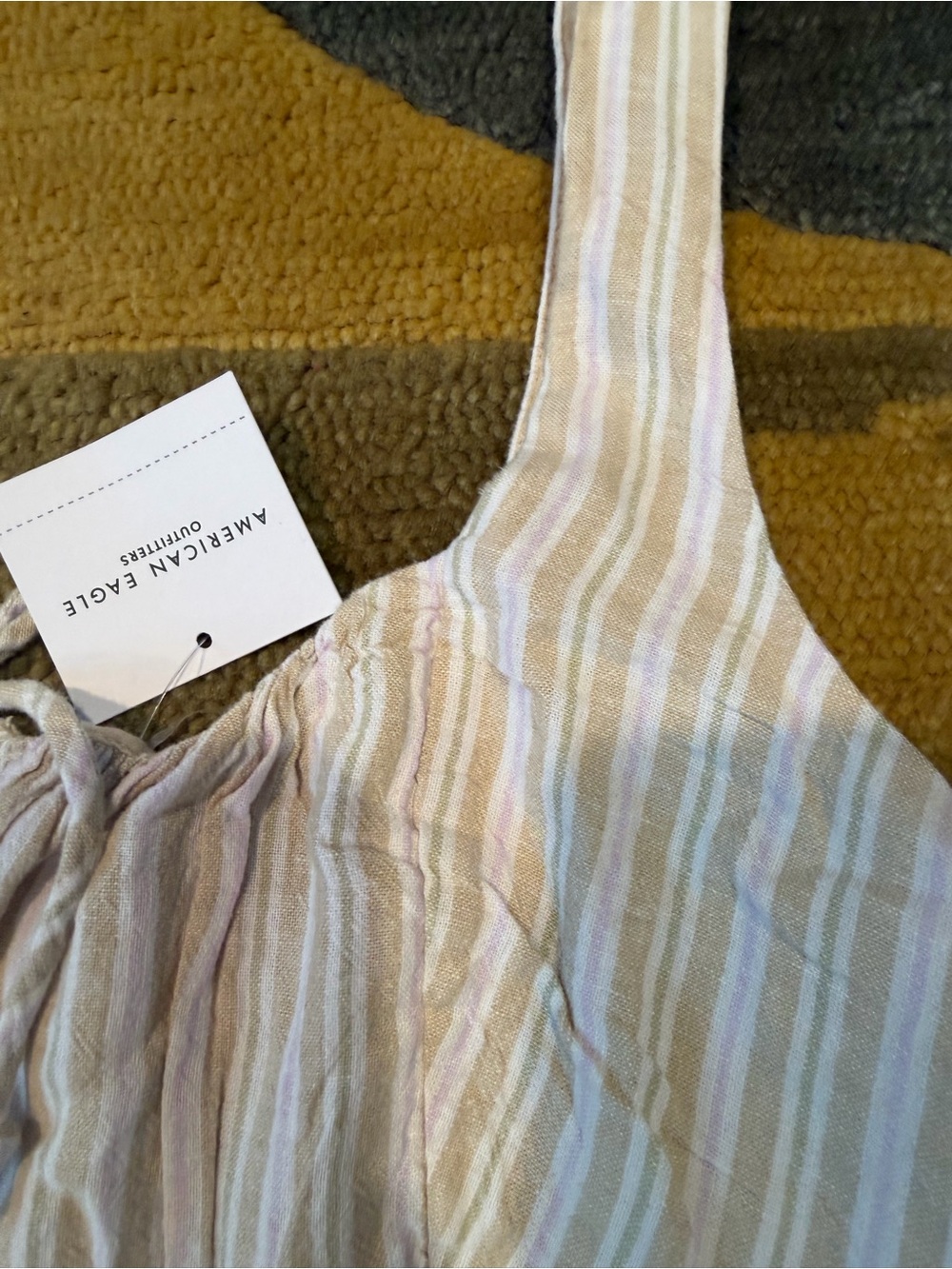 NWT American Eagle Corset Style Linen Midi Dress with Slit Beige Stripes Medium - Picture 3 of 7